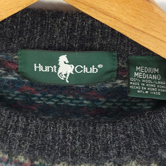 Hunt Club Pullover Sweater Men's Medium Multicolor Wool Fair Isle Geometric - Picture 3 of 7